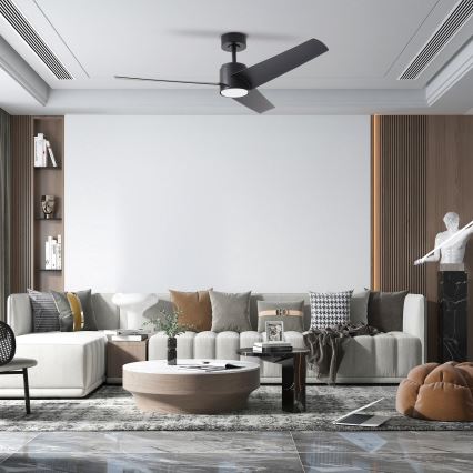 ZEVENTI - Ventilatore da soffitto dimmerabile a LED ORVIETO LED/18W/230V 3000-6000K Wi-Fi Tuya nero + telecomando