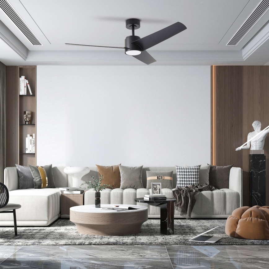 ZEVENTI - Ventilatore da soffitto dimmerabile a LED ORVIETO LED/18W/230V 3000-6000K Wi-Fi Tuya nero + telecomando