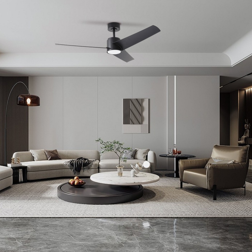 ZEVENTI - Ventilatore da soffitto dimmerabile a LED ORVIETO LED/18W/230V 3000-6000K Wi-Fi Tuya nero + telecomando