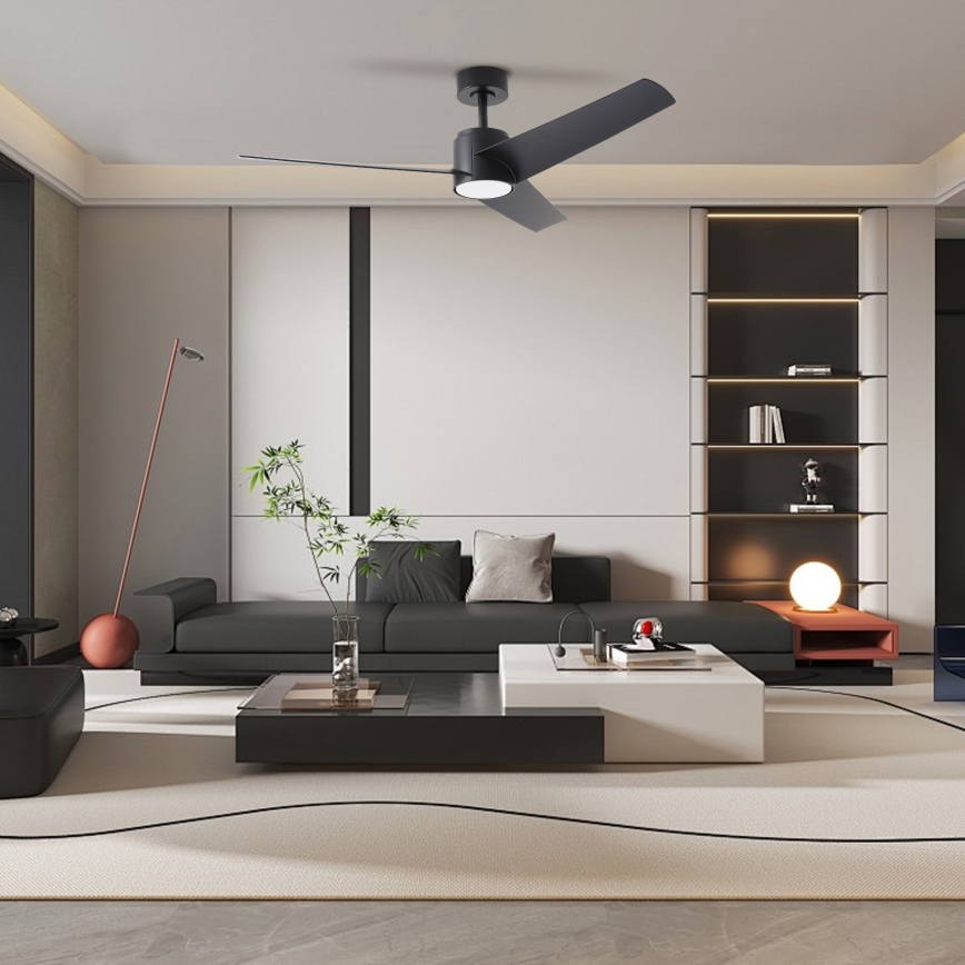 ZEVENTI - Ventilatore da soffitto dimmerabile a LED ORVIETO LED/18W/230V 3000-6000K Wi-Fi Tuya nero + telecomando