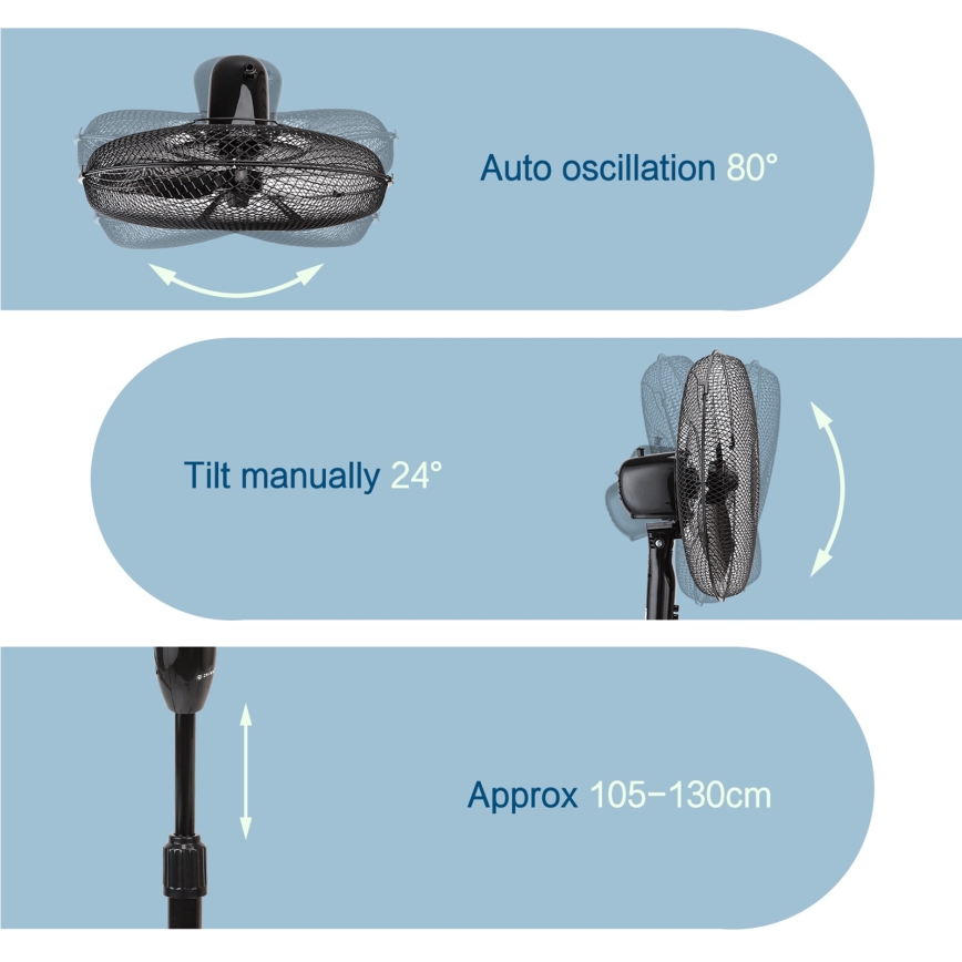 ZEVENTI - Standventilator 40 W / 230 V, Ø 40 cm, schwarz