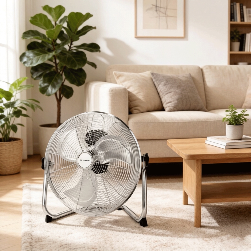 ZEVENTI - Standventilator FLOW 60W/230V 44,5 cm Hochglanz-Chrom