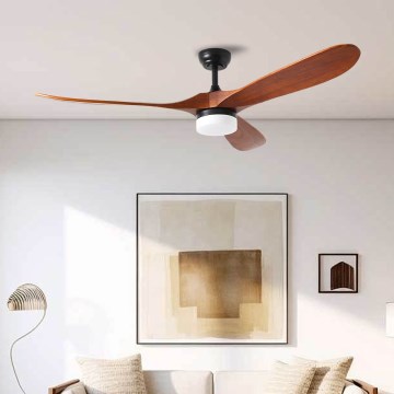 ZEVENTI - Ventilateur de plafond à intensité variable GINOSA LED/18W/230V 3000-6000K Wi-Fi Tuya noir/chêne + Télécommande