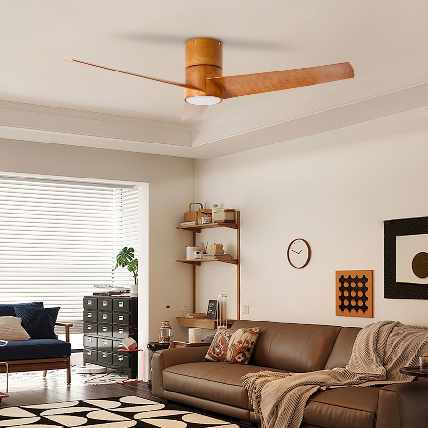 ZEVENTI - Ventilateur de plafond BARROSA LED/18W/230V 3000/4000/6000K Wi-Fi Tuya marron + Télécommande