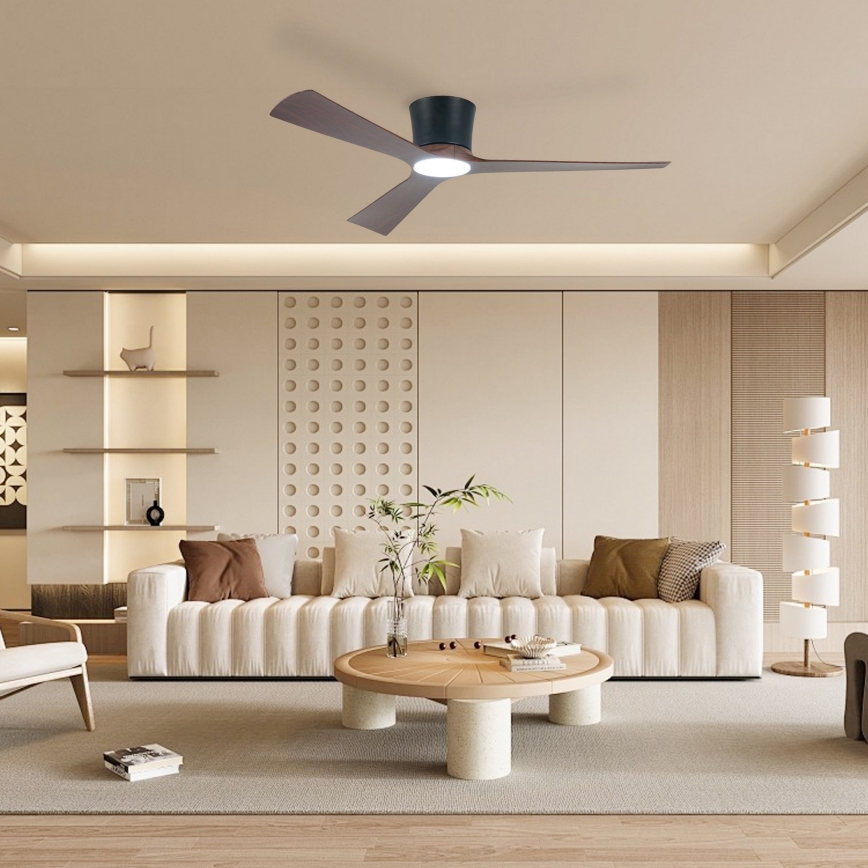 ZEVENTI - Ventilateur de plafond LED dimmable AUREX LED/24W/230V 3000/4000/6000K Wi-Fi Tuya noir/noyer + télécommande