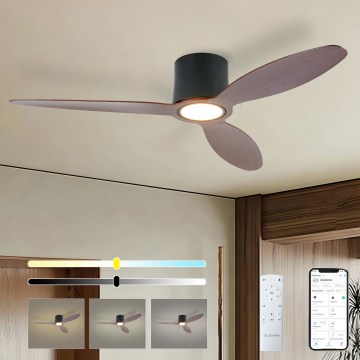 ZEVENTI - Ventilateur de plafond LED dimmable VENTORA LED/24W/230V 3000/4000/6000K Wi-Fi Tuya noir/noyer + télécommande