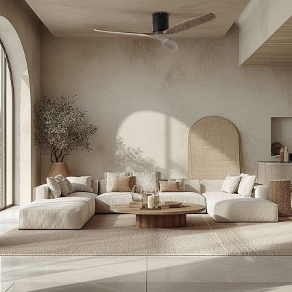 ZEVENTI - Ventilateur de plafond SPELLO Wi-Fi Tuya noir/chêne + télécommande