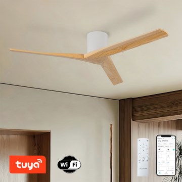 ZEVENTI - Ventilateur de plafond VELLON Wi-Fi Tuya blanc/paulownia + télécommande