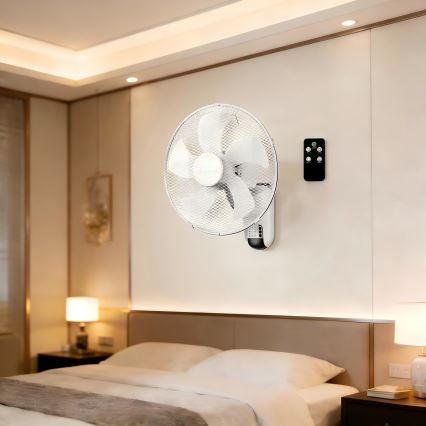 ZEVENTI - Ventilateur mural FANNY 45 W / 230 V Ø 41 cm blanc + télécommande incluse