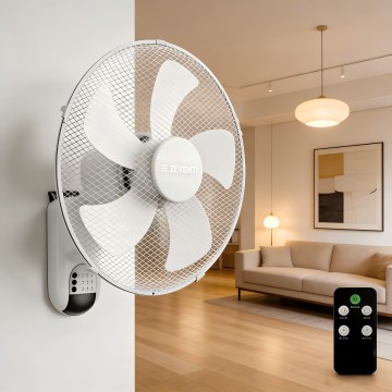ZEVENTI - Ventilateur mural FANNY 45W/230V Ø 41 cm blanc + télécommande