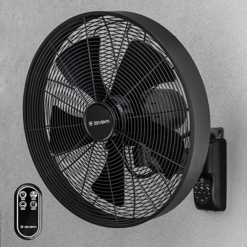 ZEVENTI - Ventilateur mural FREEZE 50W/230V d. 40 cm noir + Télécommande