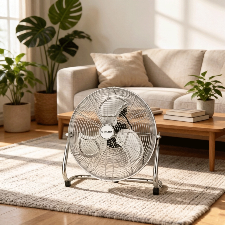 ZEVENTI - Ventilateur sur pied FLOW 100W/230V, finition chrome brillant