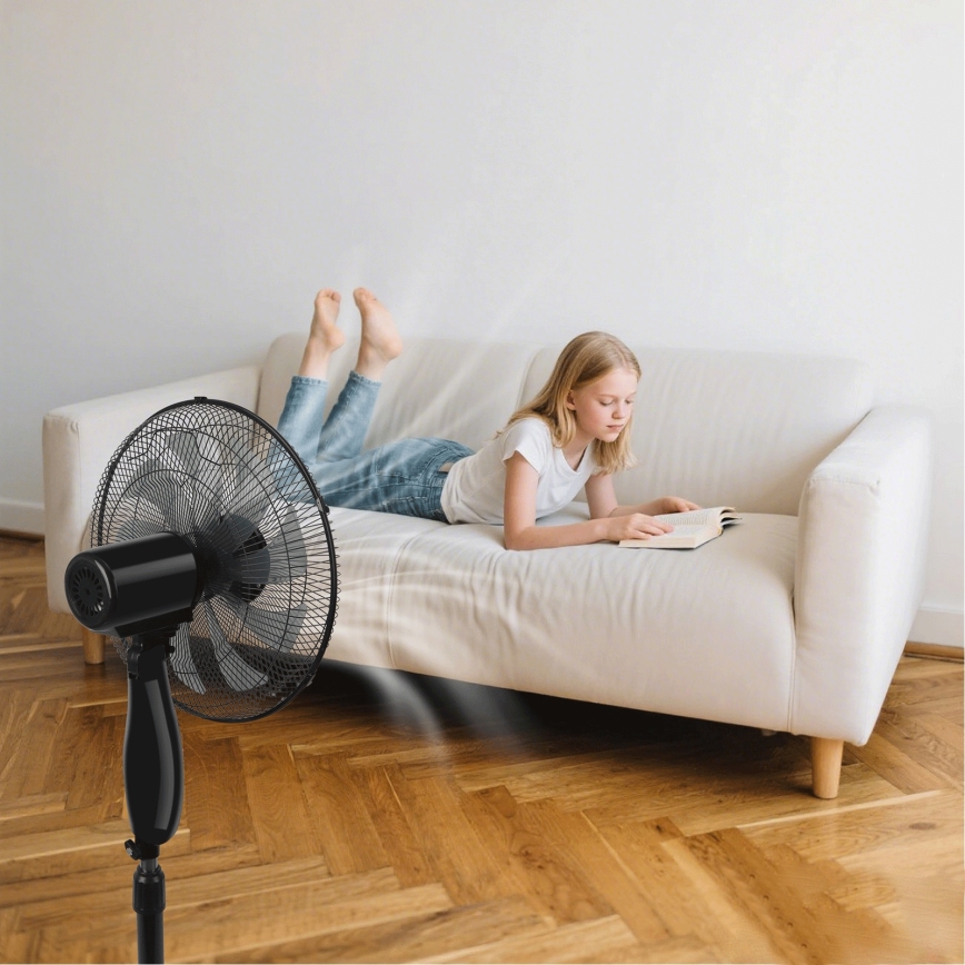 ZEVENTI - Ventilateur sur pied FLOW 55W/230V 130 cm noir + télécommande