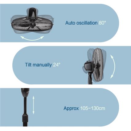 ZEVENTI - Ventilatore a piantana 40W/230V diam. 40 cm nero