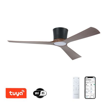 ZEVENTI - Ventilatore da soffitto dimmerabile a LED AUREX LED/24W/230V 3000/4000/6000K Wi-Fi Tuya nero/noce + telecomando