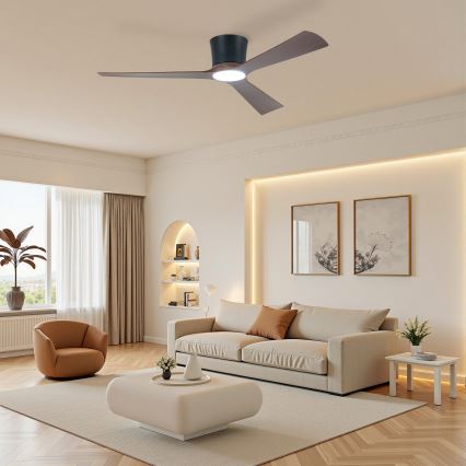 ZEVENTI - Ventilatore da soffitto dimmerabile a LED AUREX LED/24W/230V 3000/4000/6000K Wi-Fi Tuya nero/noce + telecomando
