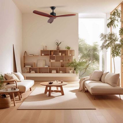 ZEVENTI - Ventilatore da soffitto CUENCA Wi-Fi Tuya nero/quercia + telecomando