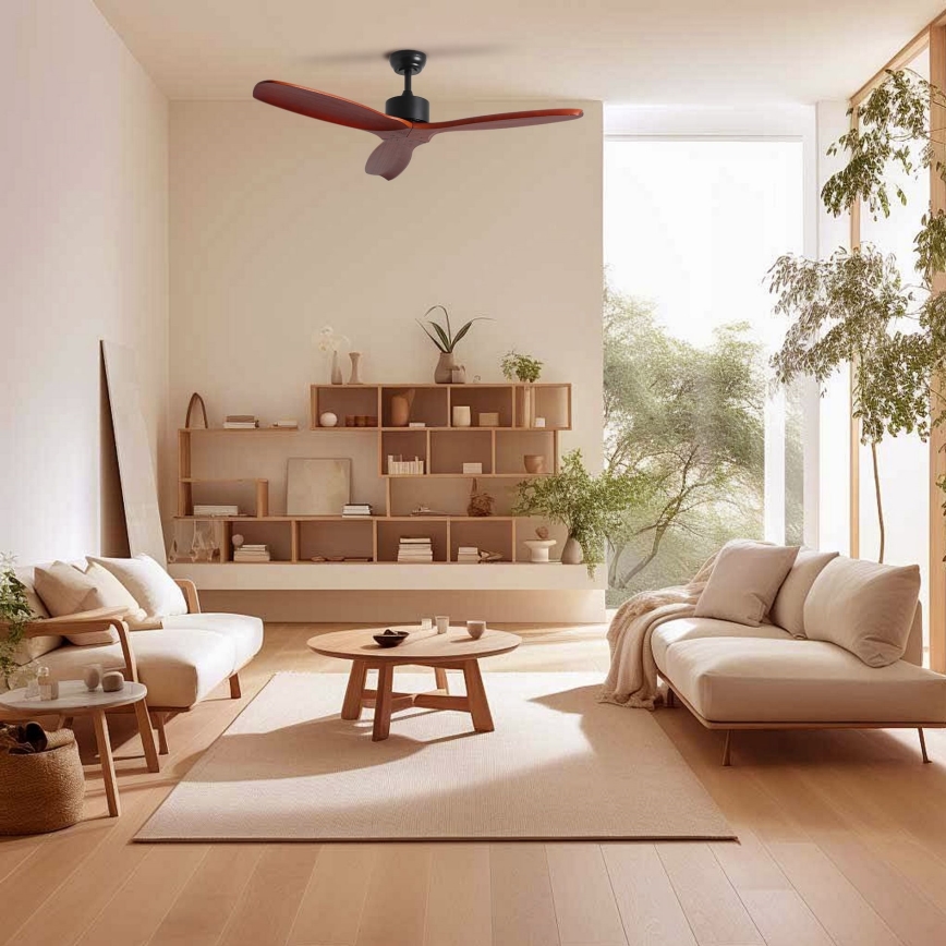 ZEVENTI - Ventilatore da soffitto CUENCA Wi-Fi Tuya nero/quercia + telecomando