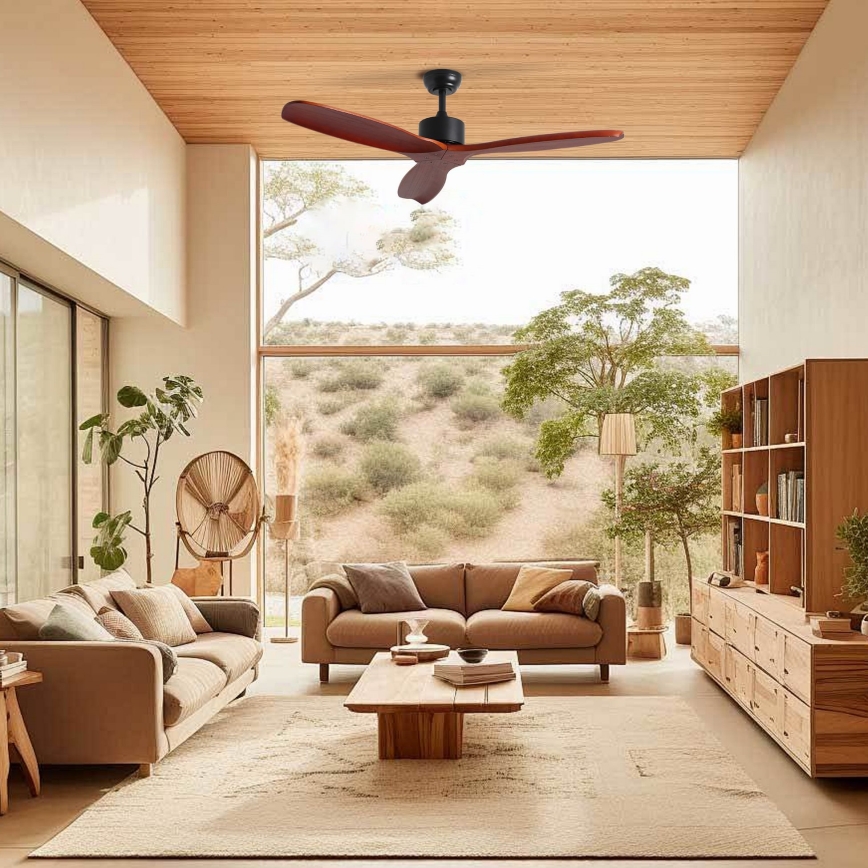 ZEVENTI - Ventilatore da soffitto CUENCA Wi-Fi Tuya nero/quercia + telecomando