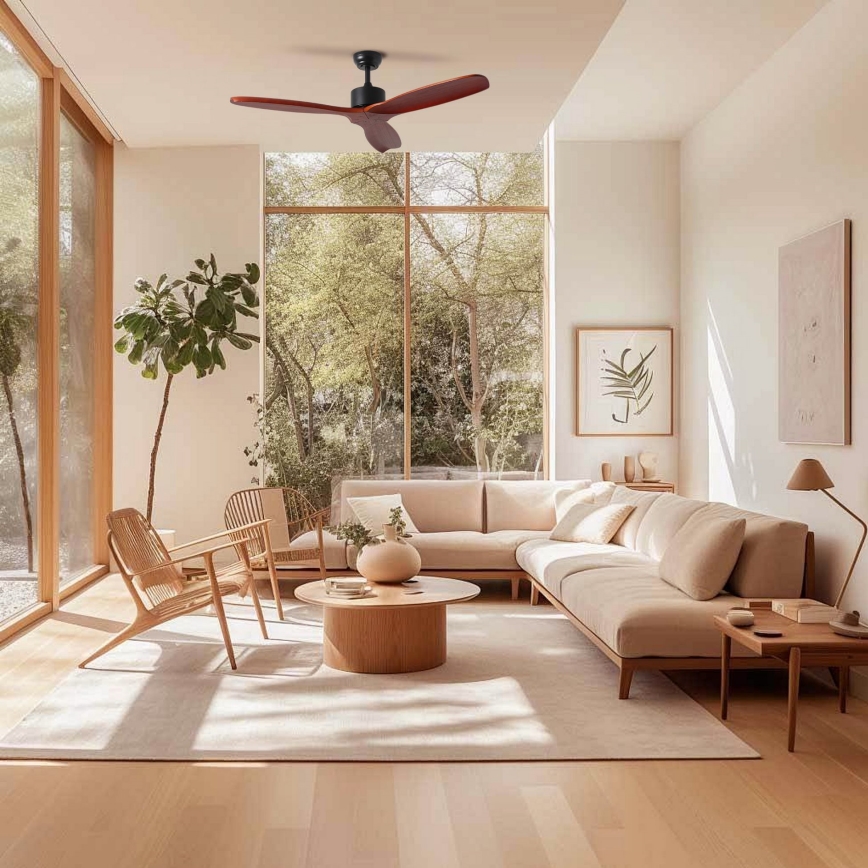 ZEVENTI - Ventilatore da soffitto CUENCA Wi-Fi Tuya nero/quercia + telecomando