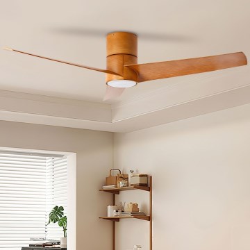 ZEVENTI - Ventilatore da soffitto dimmerabile a LED BARROSA LED/18W/230V 3000-6000K Wi-Fi Tuya marrone + telecomando