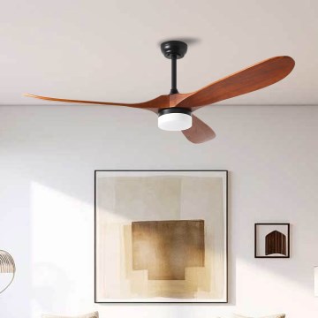 ZEVENTI - Ventilatore da soffitto dimmerabile a LED GINOSA LED/18W/230V 3000-6000K Wi-Fi Tuya nero/quercia + telecomando
