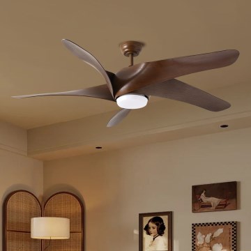 ZEVENTI - Ventilatore da soffitto dimmerabile a LED LUCCA LED/18W/230V 3000-6000K Wi-Fi Tuya marrone + telecomando