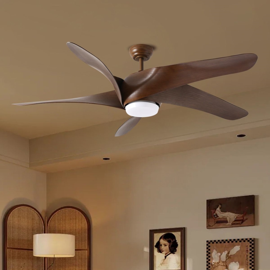 ZEVENTI - Ventilatore da soffitto dimmerabile a LED LUCCA LED/18W/230V 3000-6000K Wi-Fi Tuya marrone + telecomando