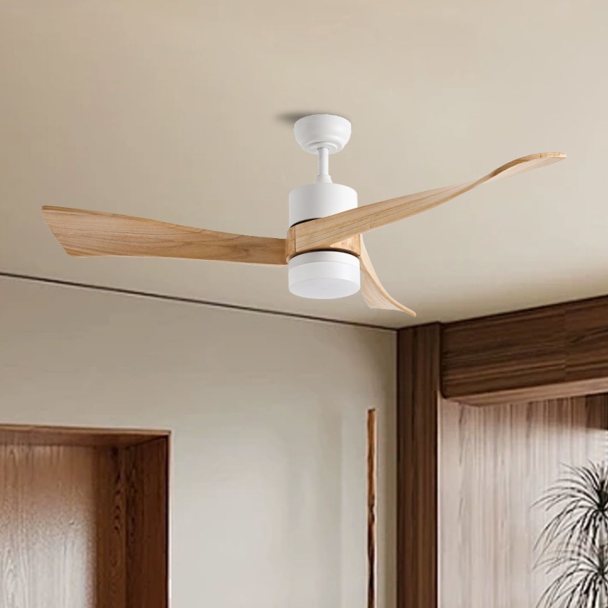 ZEVENTI - Ventilatore da soffitto dimmerabile a LED NATURITO LED/18W/230V 3000-6000K Wi-Fi Tuya bianco/quercia + telecomando