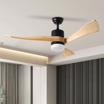 ZEVENTI - Ventilatore da soffitto dimmerabile a LED NATURITO LED/18W/230V 3000-6000K Wi-Fi Tuya nero/quercia + telecomando