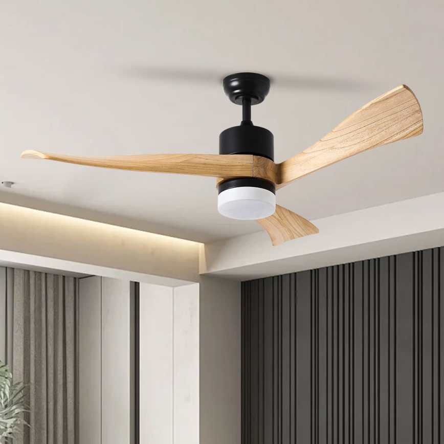 ZEVENTI - Ventilatore da soffitto dimmerabile a LED NATURITO LED/18W/230V 3000-6000K Wi-Fi Tuya nero/quercia + telecomando