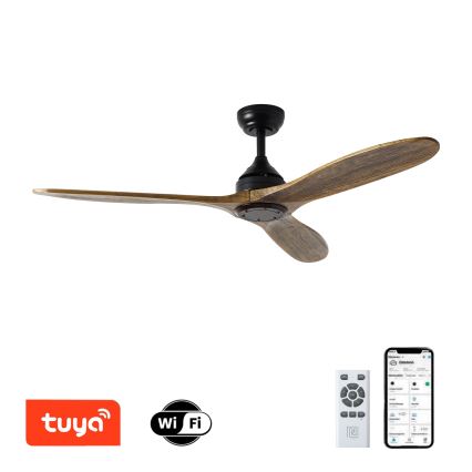 ZEVENTI - Ventilatore da soffitto LAURIA Wi-Fi Tuya nero/quercia + telecomando