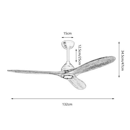 ZEVENTI - Ventilatore da soffitto LAURIA Wi-Fi Tuya nero/quercia + telecomando