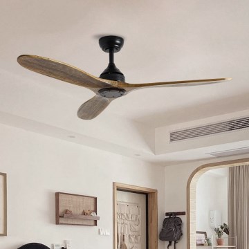 ZEVENTI - Ventilatore da soffitto LAURIA Wi-Fi Tuya nero/quercia + telecomando
