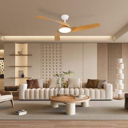 ZEVENTI - Ventilatore da soffitto LED dimmerabile AERYS LED/24W/230V 3000/4000/6000K Wi-Fi Tuya bianco/rovere + telecomando