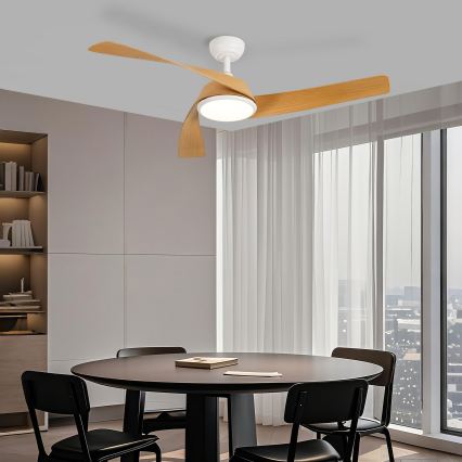 ZEVENTI - Ventilatore da soffitto LED dimmerabile AERYS LED/24W/230V 3000/4000/6000K Wi-Fi Tuya bianco/rovere + telecomando