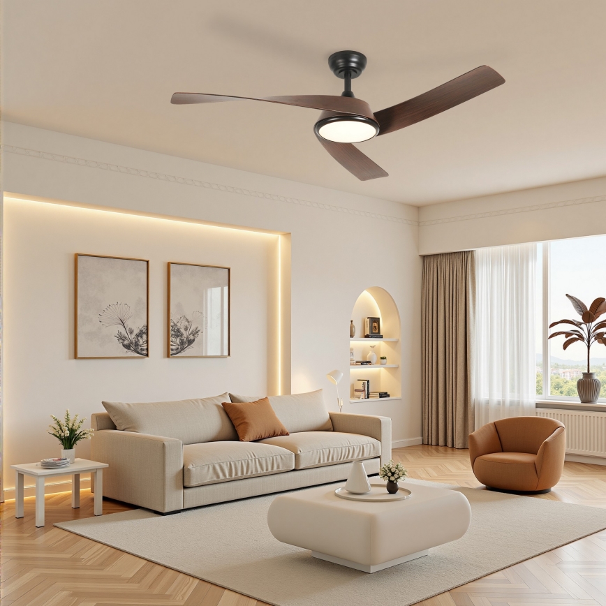 ZEVENTI - Ventilatore da soffitto LED dimmerabile AERYS LED/24W/230V 3000/4000/6000K Wi-Fi Tuya nero/noce + telecomando