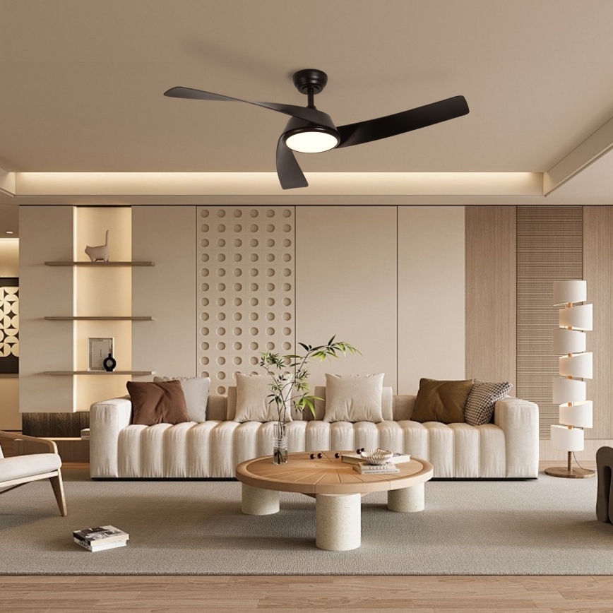 ZEVENTI - AERYS Ventilatore da soffitto dimmerabile a LED 24W/230V 3000/4000/6000K Wi-Fi Tuya nero + telecomando