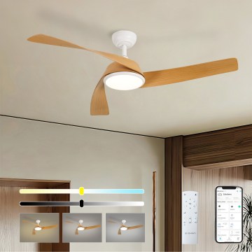 ZEVENTI - Ventilatore da soffitto LED dimmerabile AERYS LED/24W/230V 3000/4000/6000K Wi-Fi Tuya bianco/rovere + telecomando