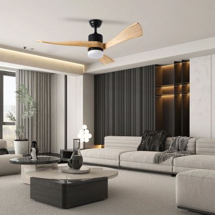 ZEVENTI - Ventilatore da soffitto LED NATURITO LED/18W/230V 3000/4000/6000K Wi-Fi Tuya nero/rovere + telecomando