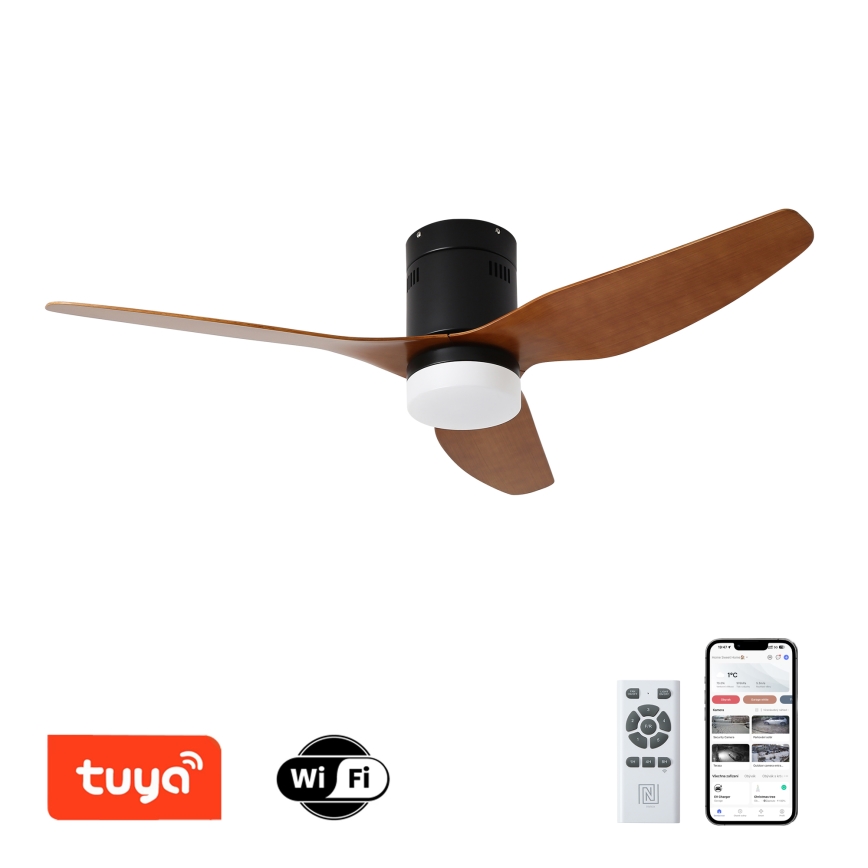 ZEVENTI - Ventilatore da soffitto LED PADUA 18W 230V 3000/4000/6000K Wi‑Fi Tuya nero/marrone + telecomando