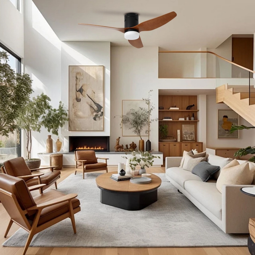 ZEVENTI - Ventilatore da soffitto LED PADUA 18W 230V 3000/4000/6000K Wi‑Fi Tuya nero/marrone + telecomando