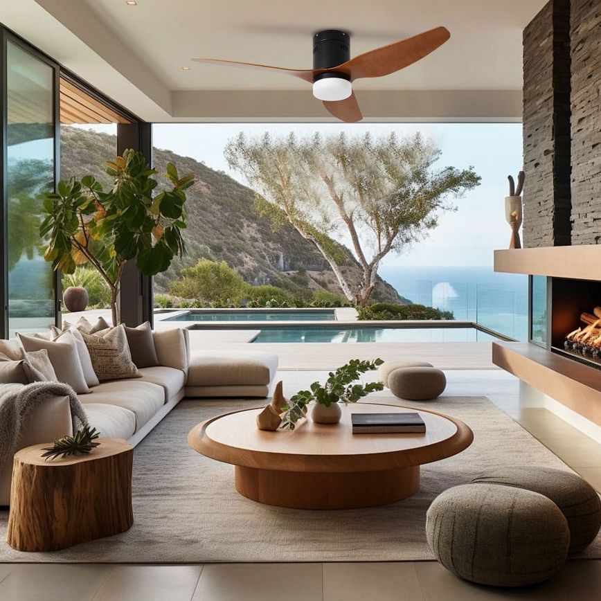 ZEVENTI - Ventilatore da soffitto LED PADUA 18W 230V 3000/4000/6000K Wi‑Fi Tuya nero/marrone + telecomando