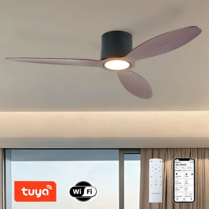 ZEVENTI - Ventilatore da soffitto dimmerabile a LED VENTORA LED/24W/230V 3000/4000/6000K Wi‑Fi Tuya nero/noce + telecomando