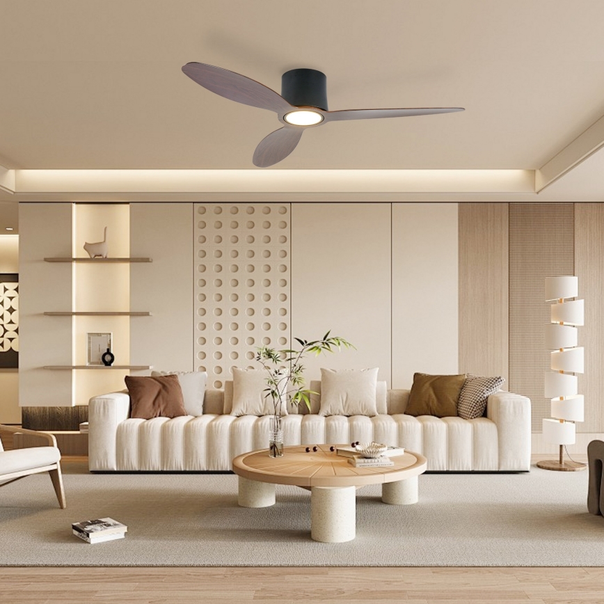 ZEVENTI - Ventilatore da soffitto dimmerabile a LED VENTORA LED/24W/230V 3000/4000/6000K Wi‑Fi Tuya nero/noce + telecomando