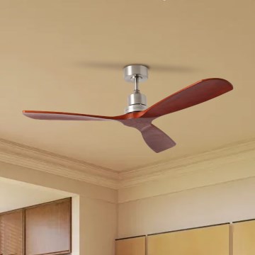 ZEVENTI - Ventilatore da soffitto LIONI Wi-Fi Tuya cromo opaco/quercia + telecomando