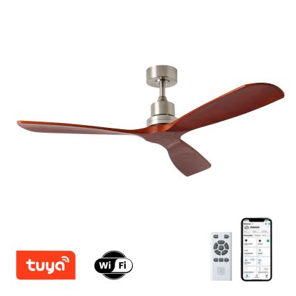 ZEVENTI - Ventilatore da soffitto LIONI Wi-Fi Tuya cromo satinato/rovere + telecomando