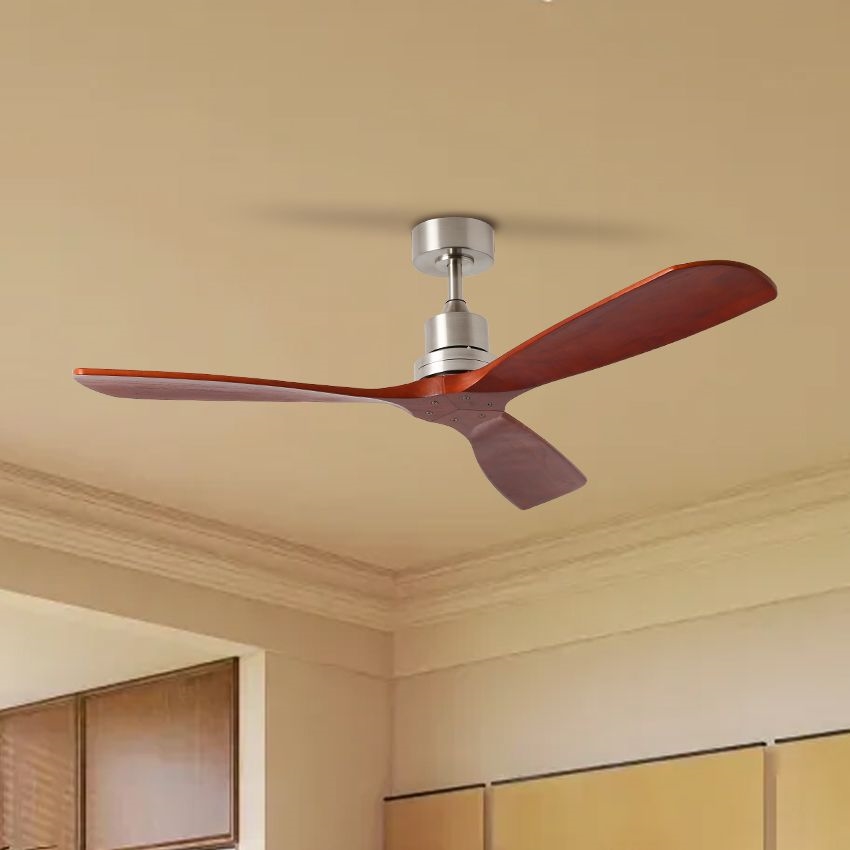 ZEVENTI - Ventilatore da soffitto LIONI Wi-Fi Tuya cromo satinato/rovere + telecomando