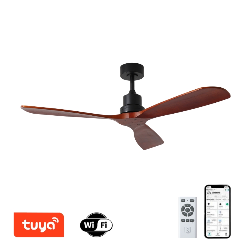 ZEVENTI - Ventilatore da soffitto LIONI Wi-Fi Tuya nero/quercia + telecomando