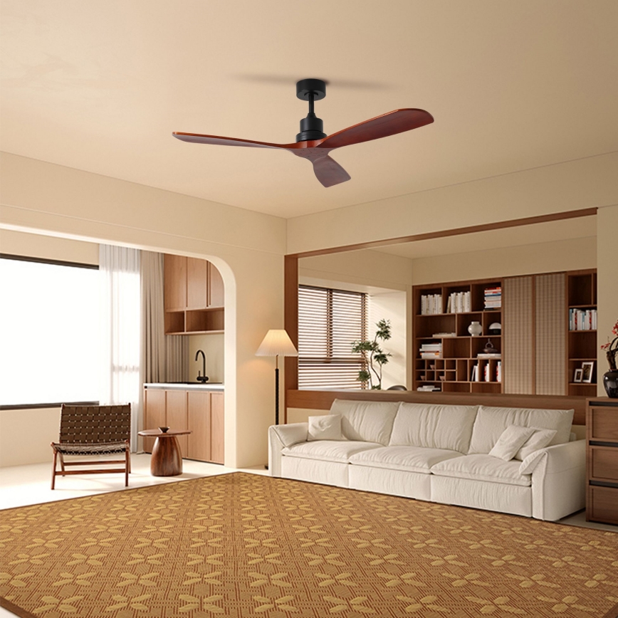 ZEVENTI - Ventilatore da soffitto LIONI Wi-Fi Tuya nero/quercia + telecomando